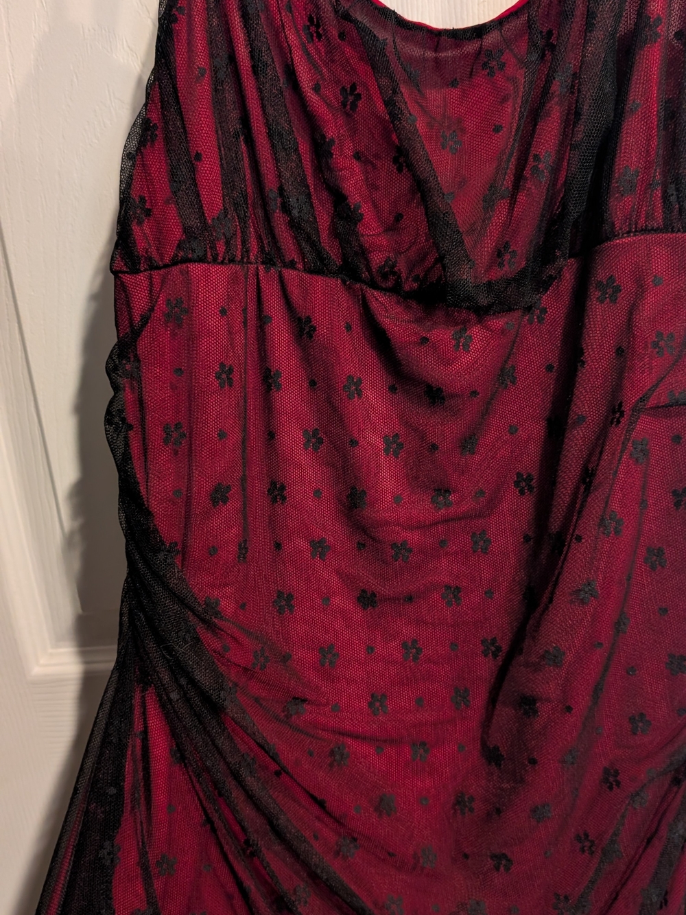 Burgundy Lace Overlay Floral Mini Dress - Picture 3 of 4